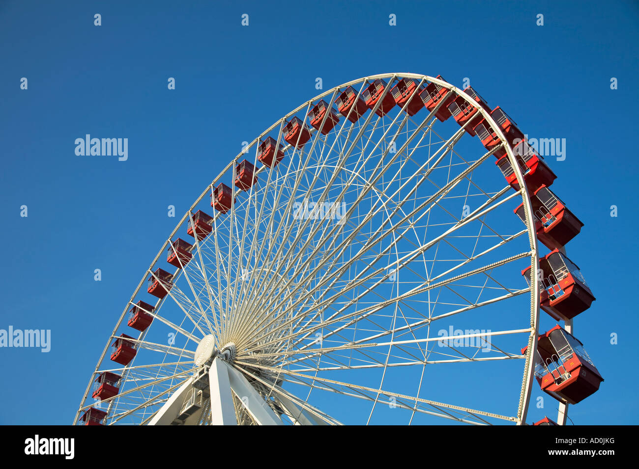 CHICAGO Illinois Large white ferris wheel with red gondola cars against ...