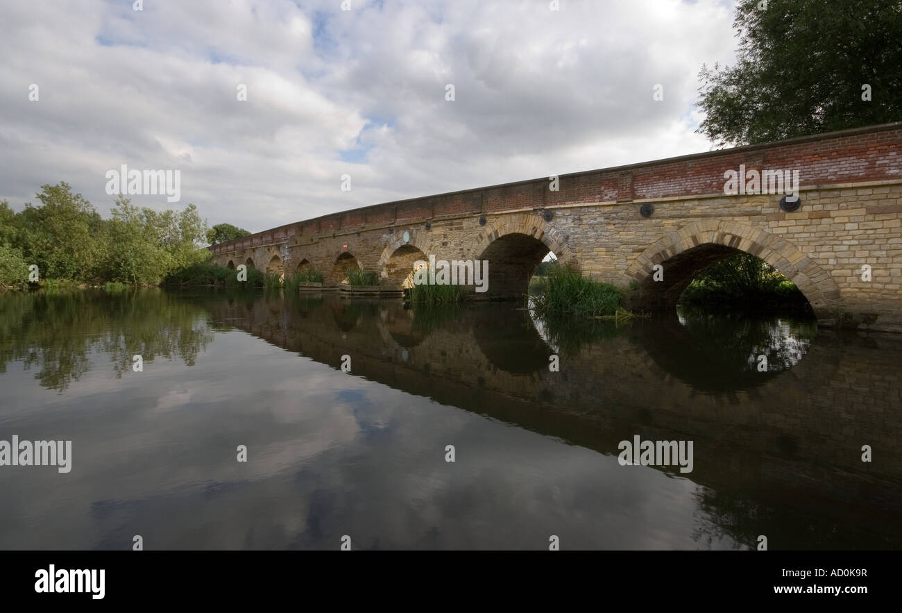 The main bridge crossing the River Great Ouse at Great Barford in Bedfordshire. Stock Photo