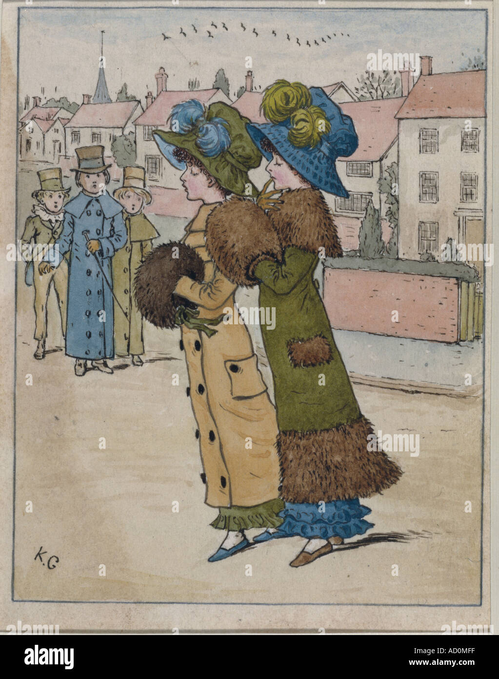 Fashion parade by Kate Greenaway. England, late 19th century. Stock Photo