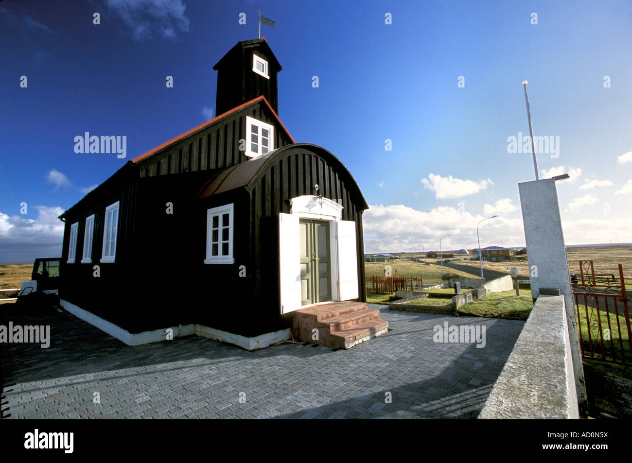 Near Keflavík Iceland A black church in Southwestern Iceland Stock Photo