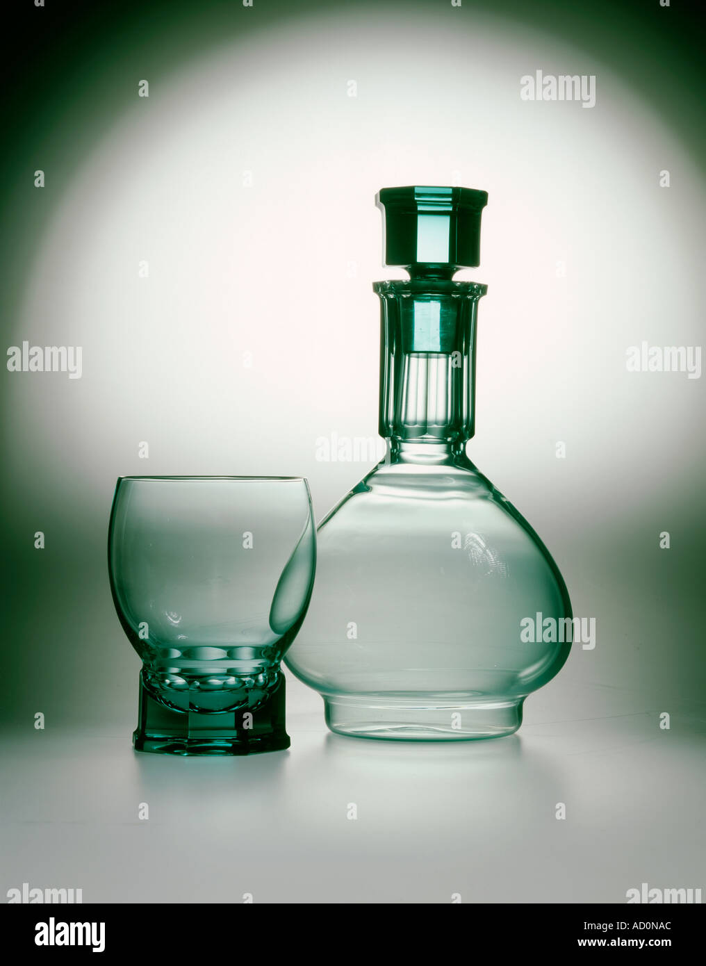 Decanter with stopper and tumbler by Andries Dirk Copier. Leerdam, Holland, 1927. Stock Photo