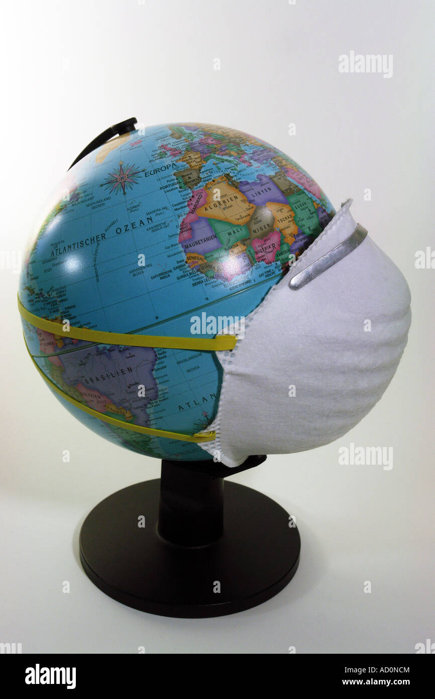 globe with face mask as symbolf for air pollution Stock Photo - Alamy