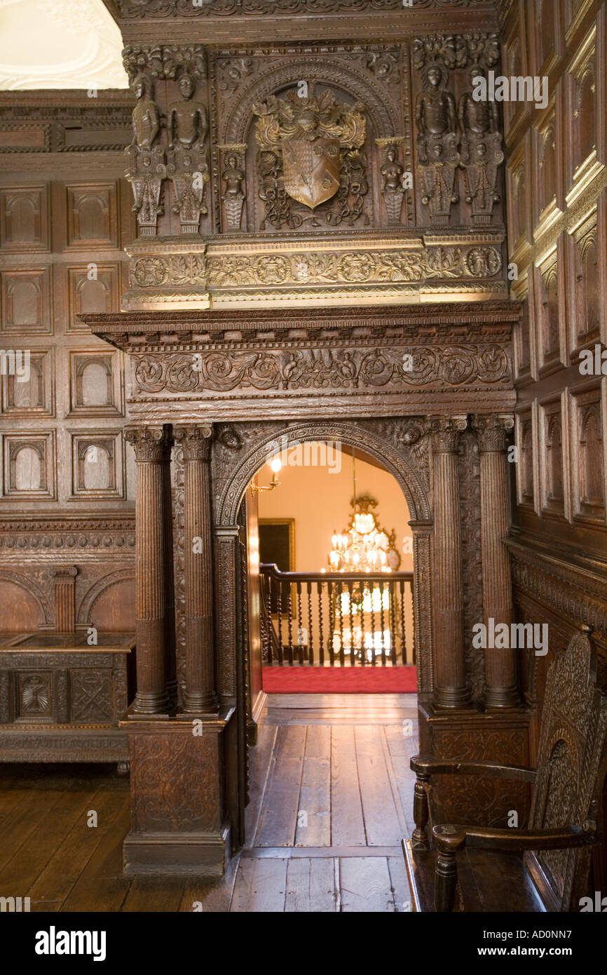 England Bristol West End Park Row Red Lodge Great Oak Room carved Tudor doorway Stock Photo