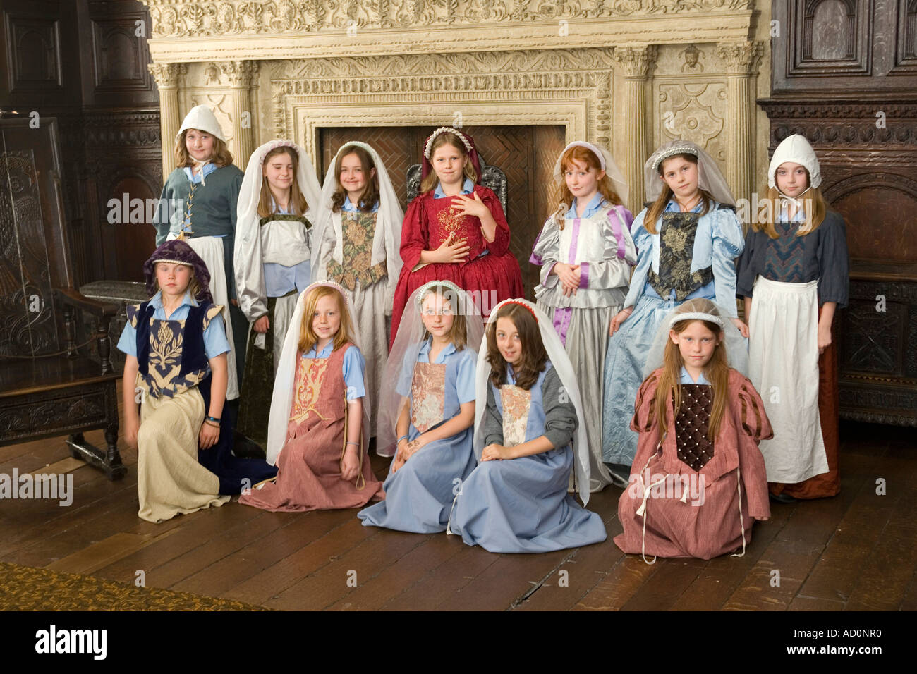 England Bristol West End Red Lodge Great Oak Room costumed schoolchildren Stock Photo