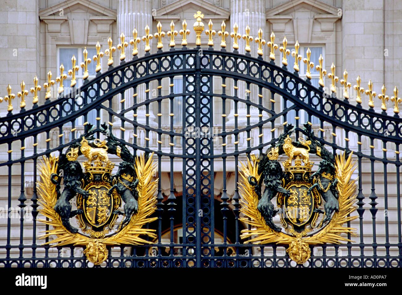 The gates to Buckingham Palace in London. Stock Photo