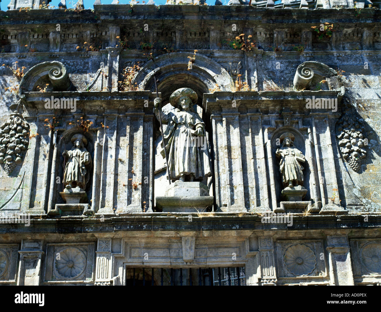 Galicia Spain Santiago De Compostela Statue Of St James Above Porta Santa Stock Photo