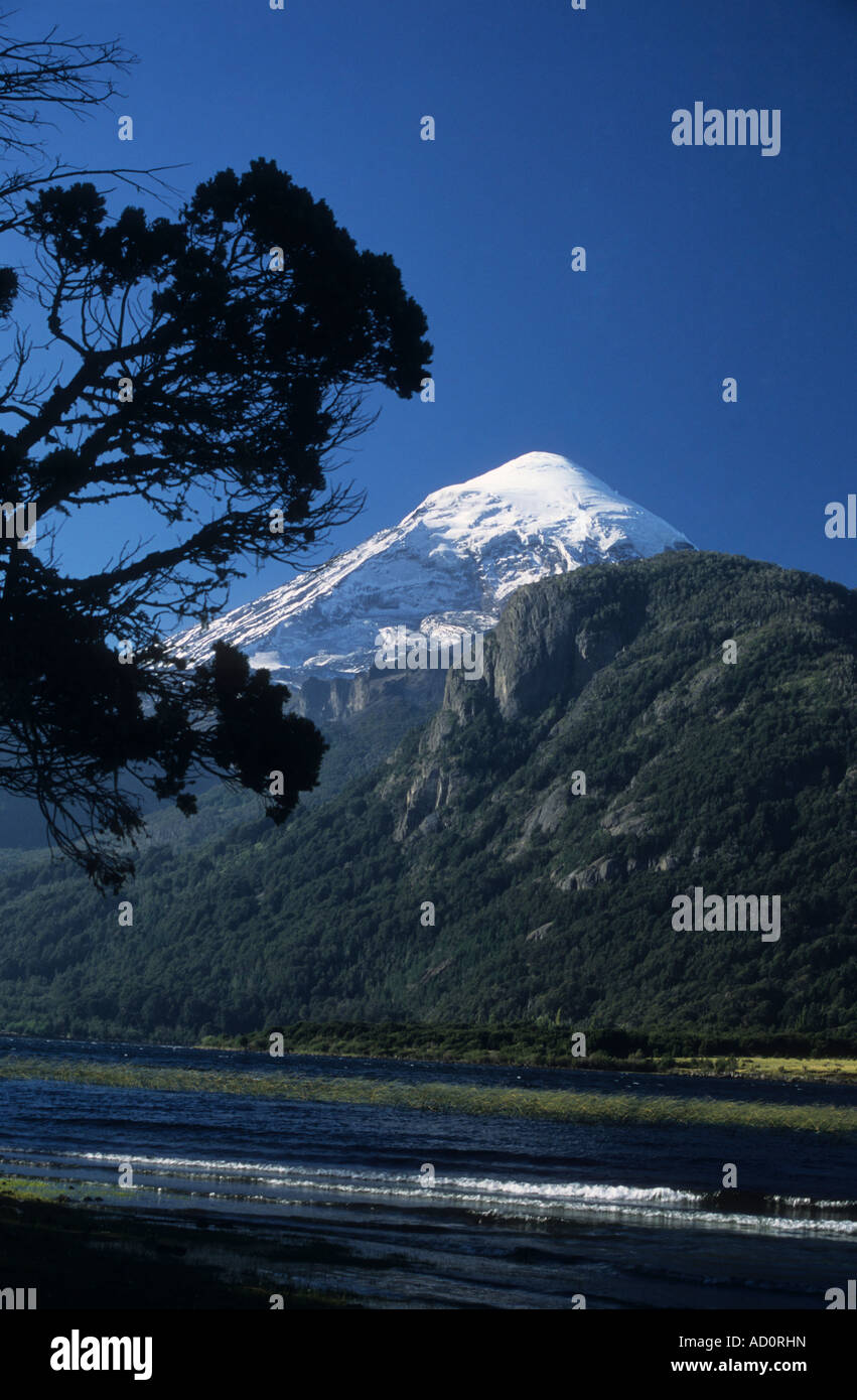 Lanin volcano and Lake Paimun, Lanin National Park, Neuquen Province, Argentina Stock Photo