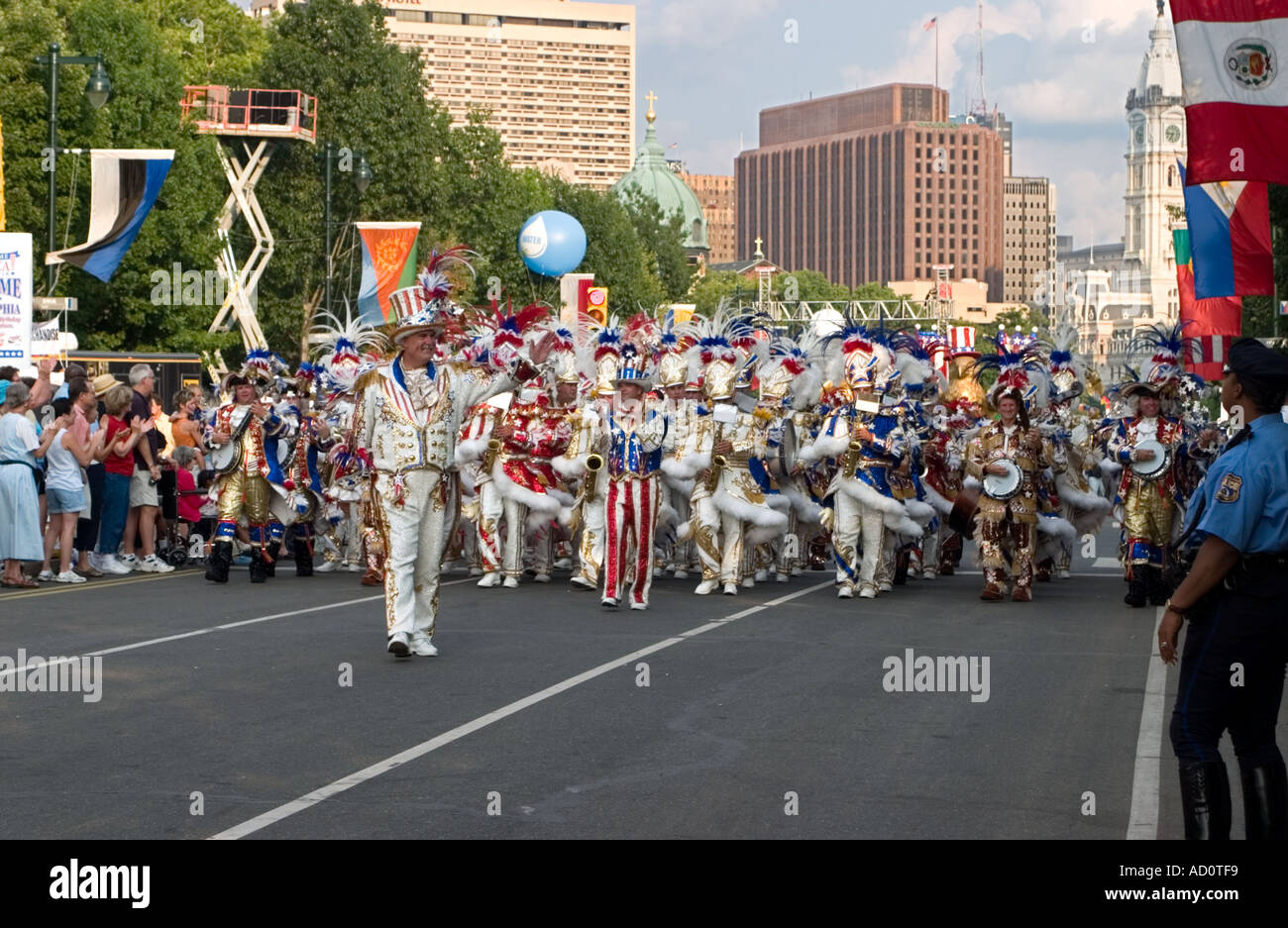 Quaker String Band marching in 4th of July parade Philadelphia PA Stock