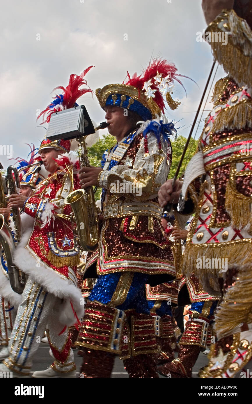 Members of Quaker String Band marching in 4th of July parade