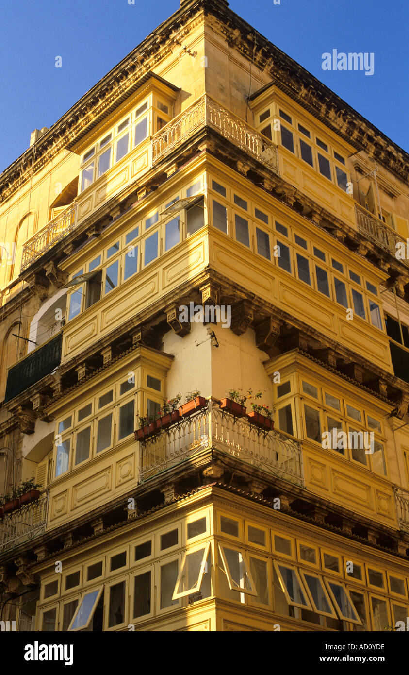 House with balconies Valletta Malta Stock Photo