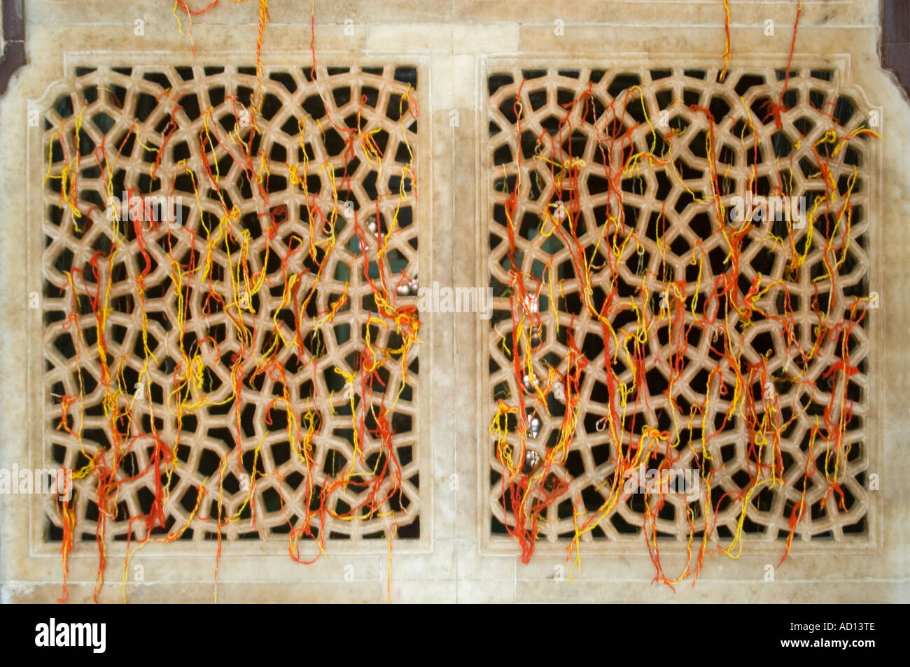Horizontal close up of a marble screen inside the Tomb of Shaikh Salim Chisti at the Jama Masjid mosque Stock Photo