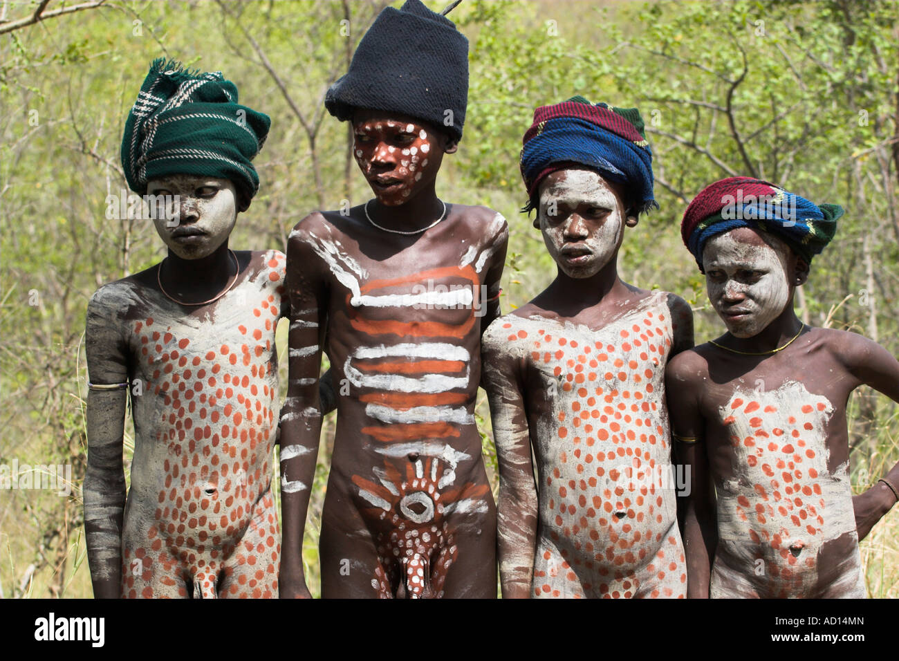 Ethiopia, South Omo Valley, Mursi boys with body painting Stock Photo