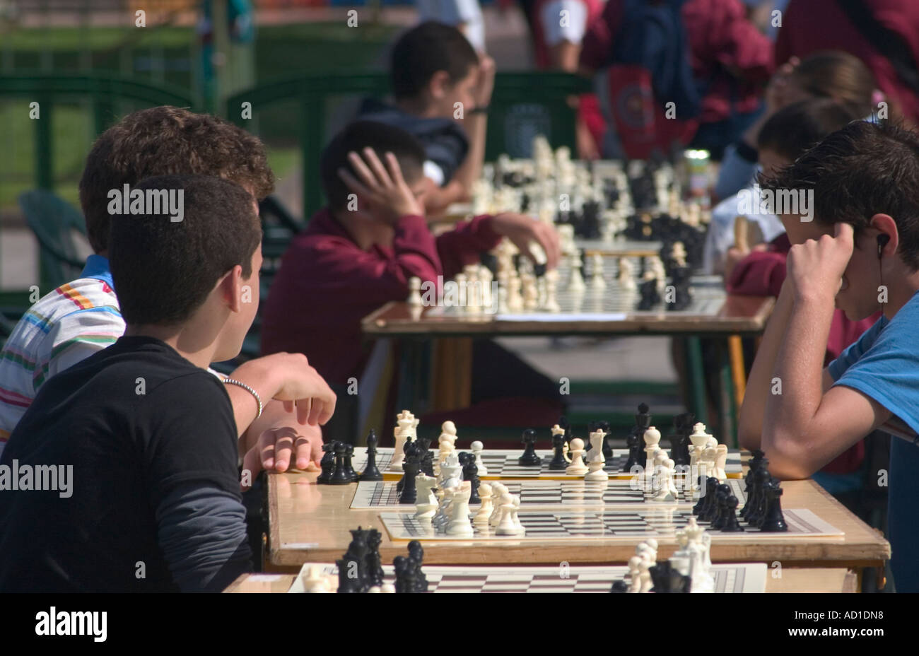 Outdoor school chess tournament in Spain Stock Photo Alamy