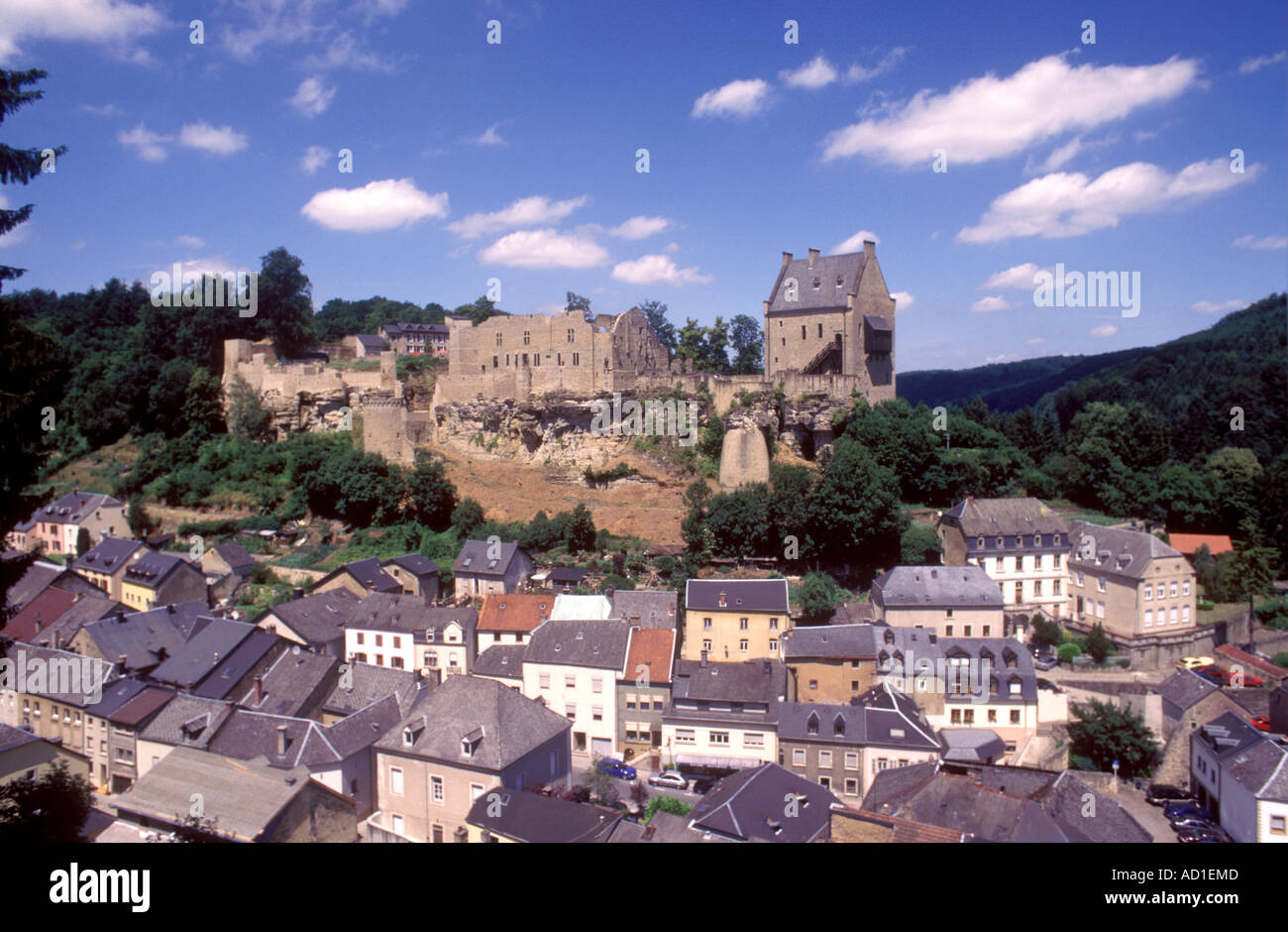 Luxembourg, Larochette, Castle ruins stand above the town Stock Photo ...