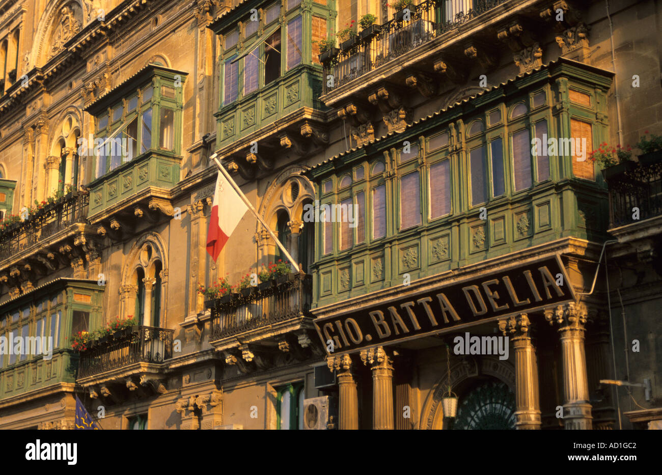 Republic Street Balconies Valletta Malta Stock Photo