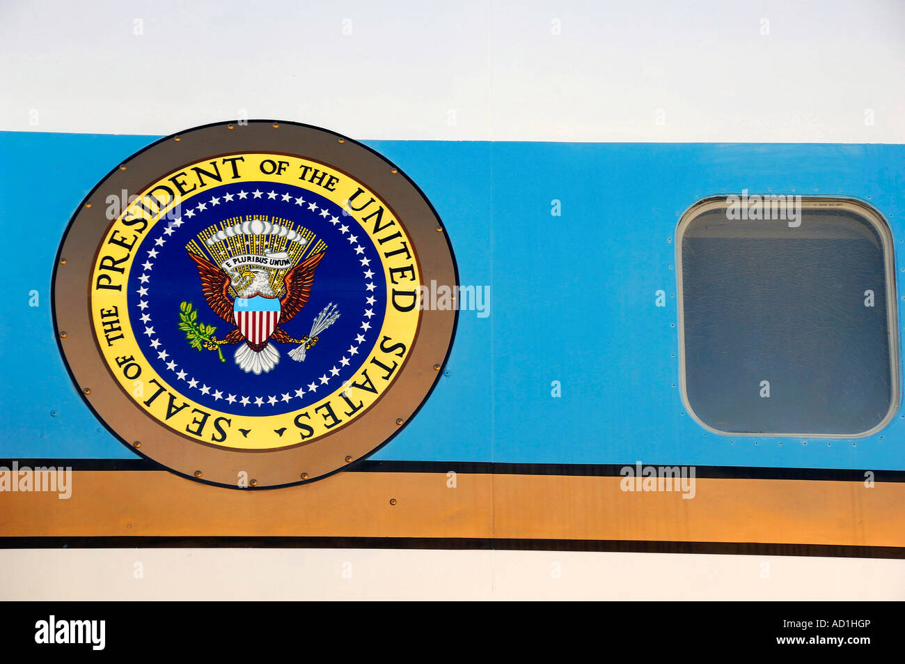 The Presidential Seal on the side of John Kennedy's Air Force One aircraft at Pima Air and Space Museum, Tucson, Arizona USA Stock Photo