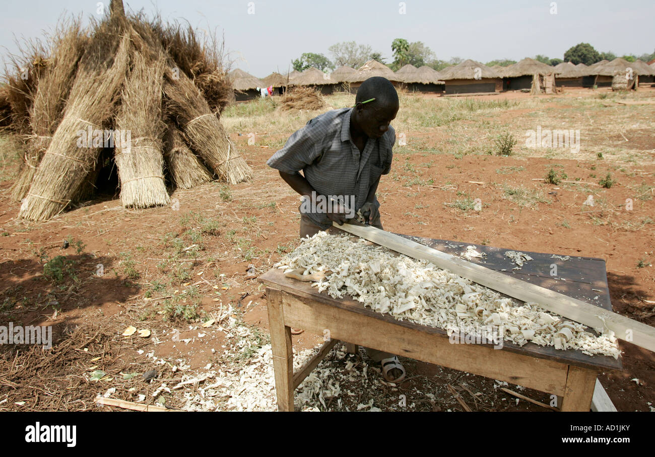 Carpenter in IDP camp Stock Photo