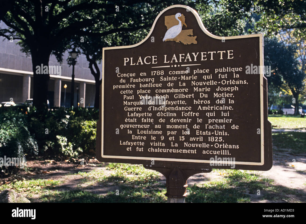 Place Lafayette in New Orleans honours George Washington's French ally and friend Stock Photo