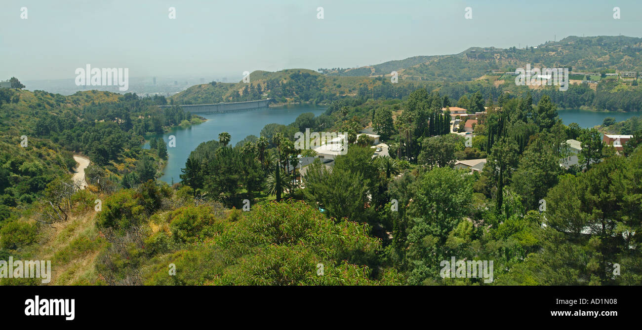 Lake Hollywood reservoir Los Angeles California overlook panoramic view