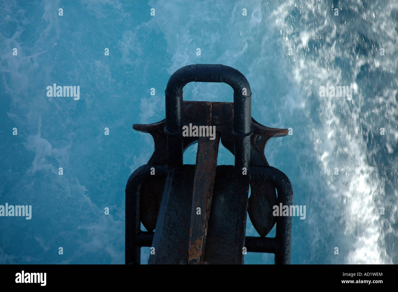 Ferry boat's stern anchor seen during cruise Stock Photo Alamy