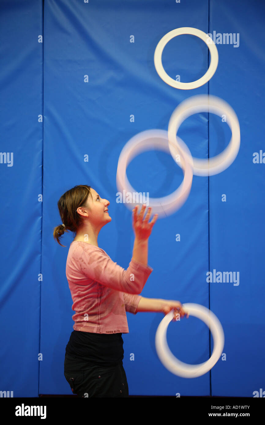 Girl juggling rings at the Circus space in Hoxton London Stock Photo