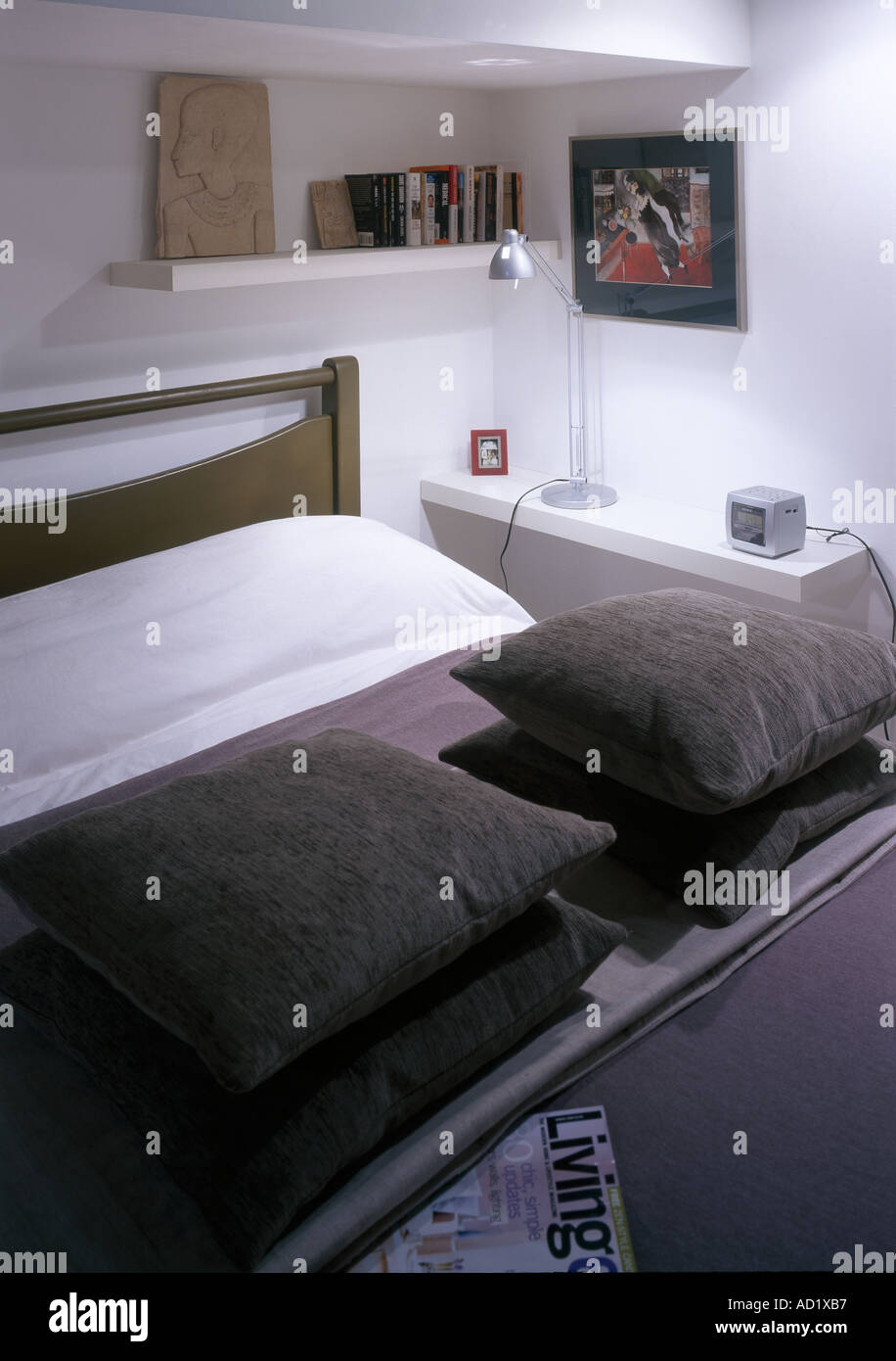 Glasgow Loft, Scotland. Detail of bed in main bedroom. Architect