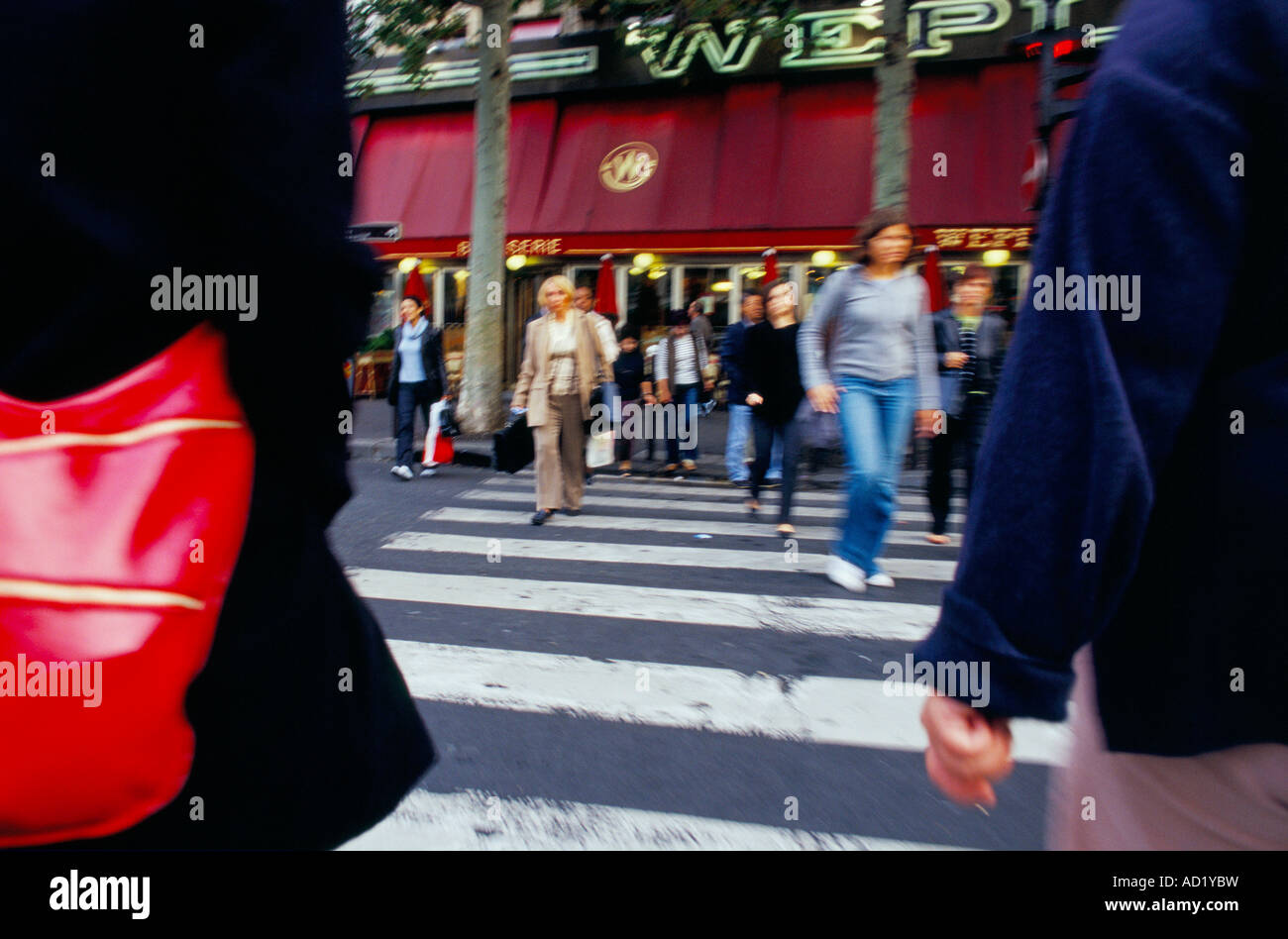 People walking across a zebra crossing whilst commuting to work and