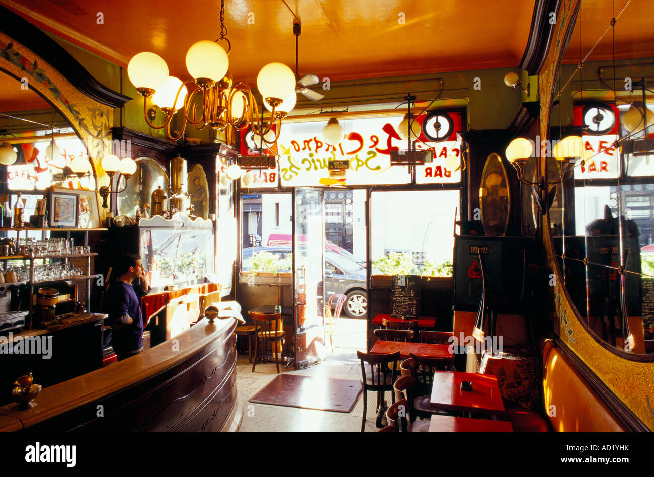 Interior of an original traditional Cafe Le Cyrano near Place de Clichy Monmartre Paris France Stock Photo