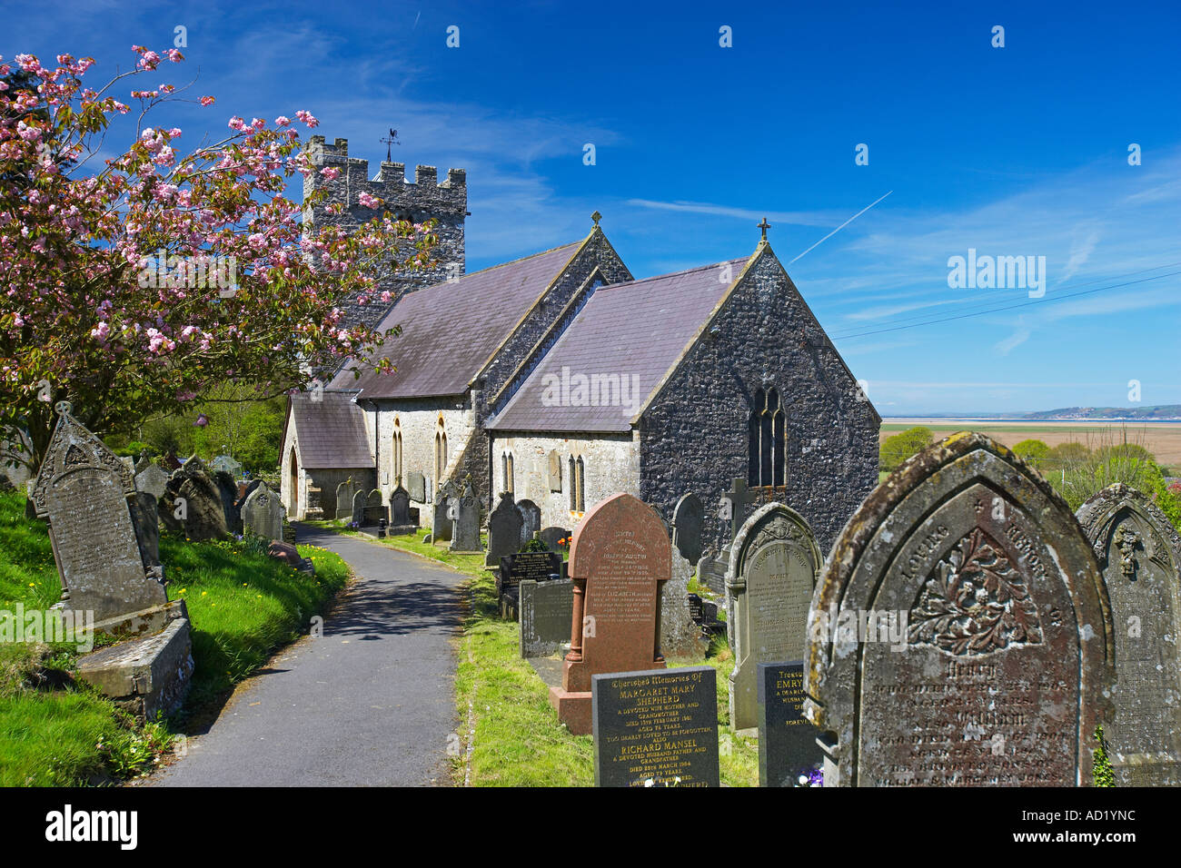 The Parish Church of St Rhidian and St Illtyd in Llanrhidian on the Gower Peninsular, South Wales, UK Stock Photo
