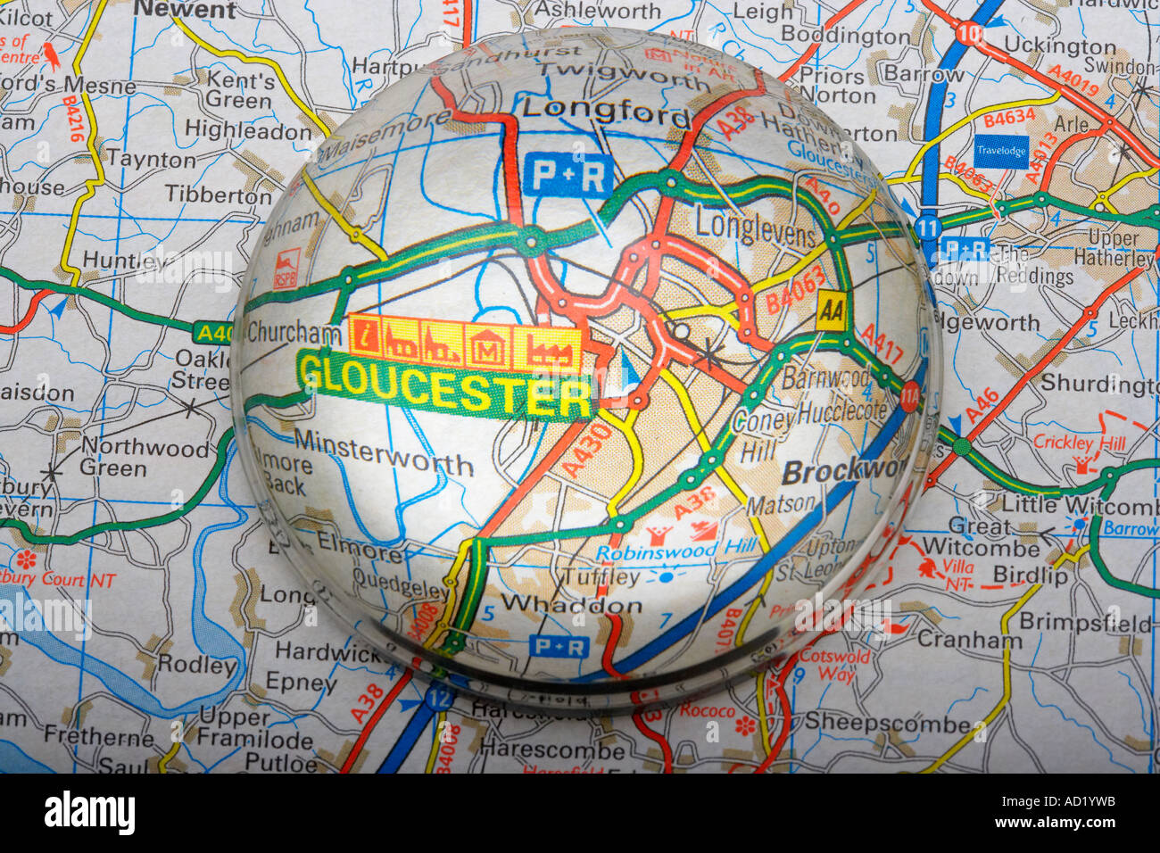 Magnified Map Area of Gloucester, UK Stock Photo