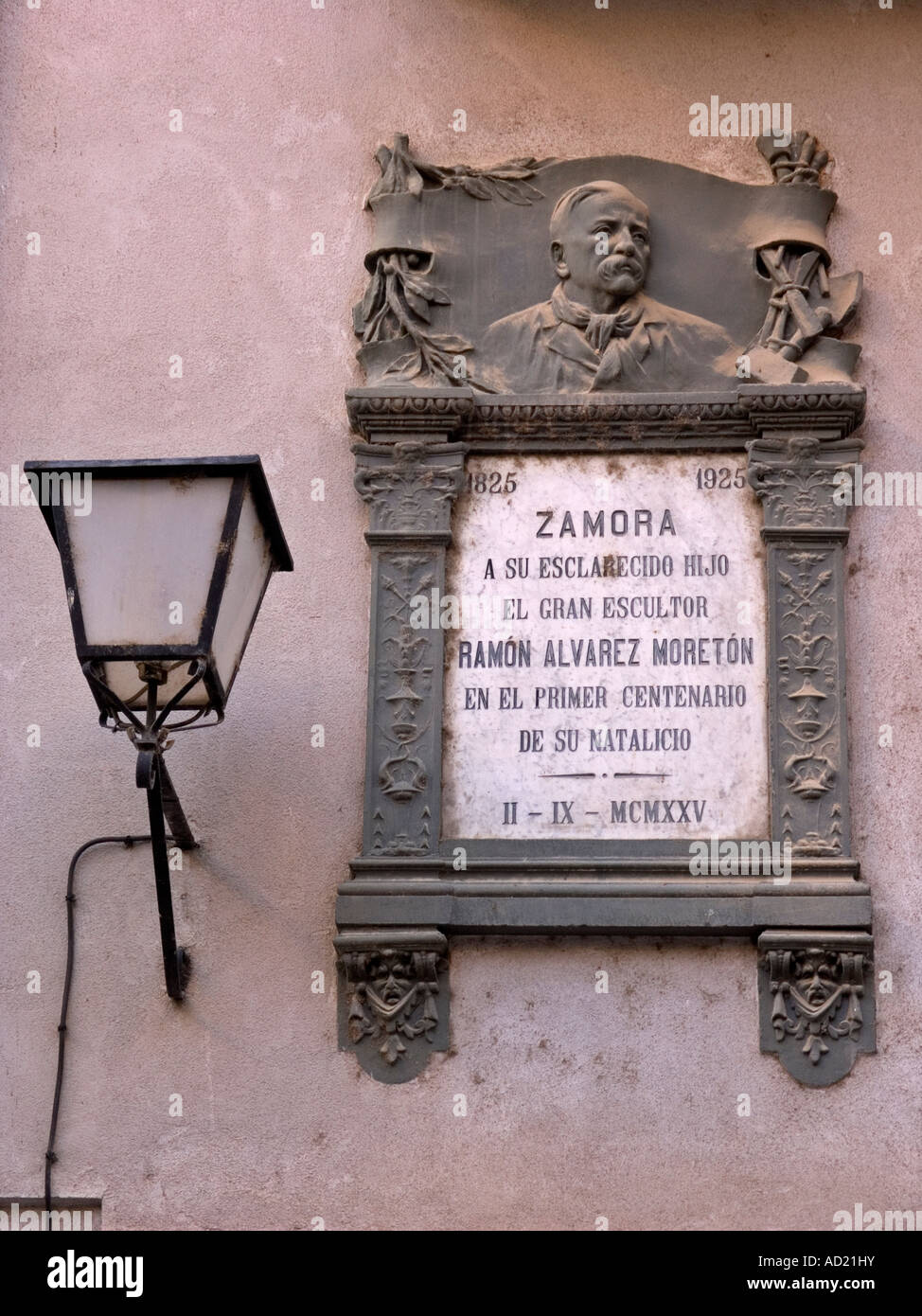 Commemorative plaque of Ramon Alvarez Moreton in Balborraz street Zamora Spain Stock Photo