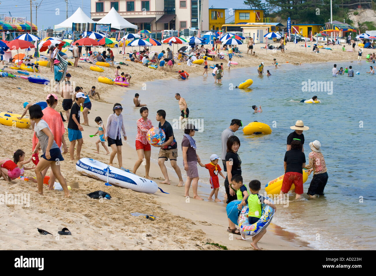 Korean People Enjoying Ocean and Beach Sokcho South Korea Stock Photo