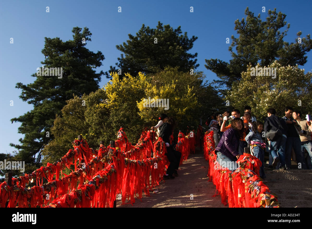 love locks symbolising a couples love line Hua shan a granite peaked mountain 2160m Shaanxi Province China Stock Photo