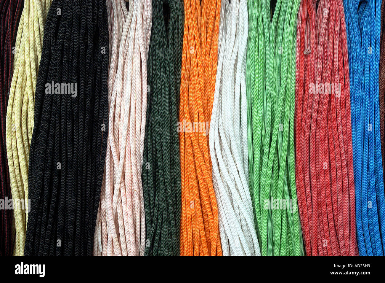 ASB73017 Colorful shoe laces for sale Bombay Mumbai Maharashtra India Stock Photo