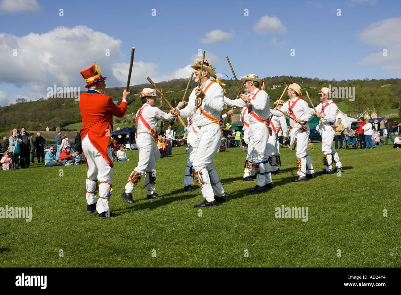 Gloucestershire Morris Men dancing on May Day at Woodmancote MayDay