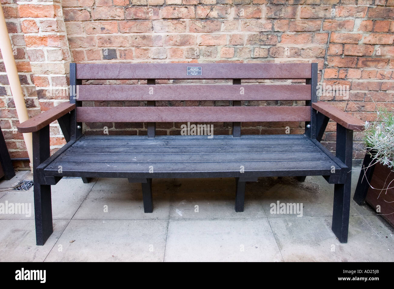 Three seater outdoor park bench  made from plaswood 100% recycled waste plastic, Dumfries, Scotland Stock Photo