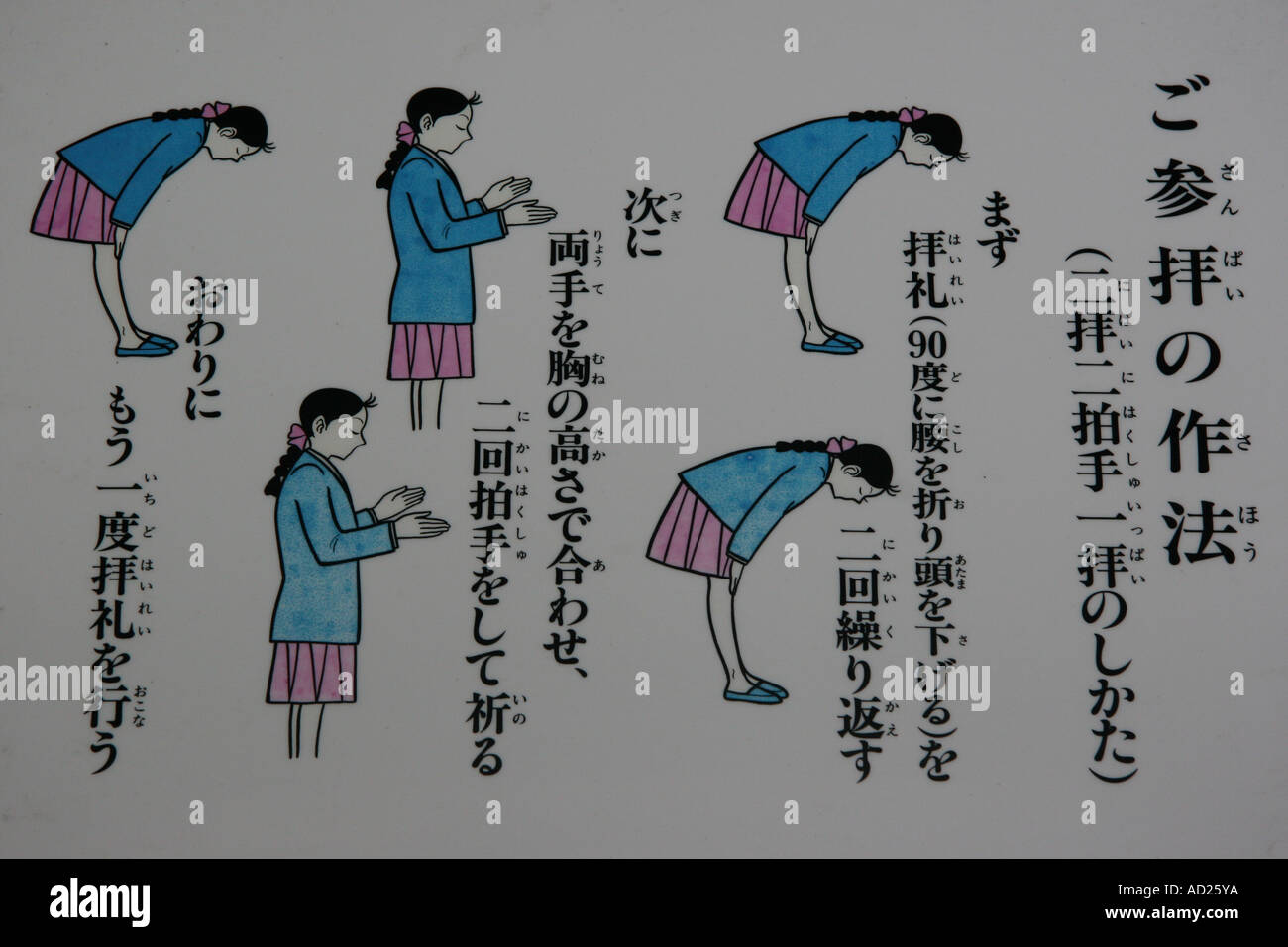 Sign explaining how to pray at a shinto shrine in Japan Stock Photo Alamy