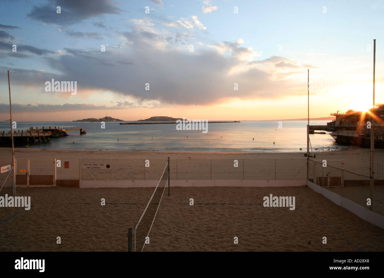 beach in marseille captured with an ND filter to allow for longer exposures in lighter conditions Stock Photo