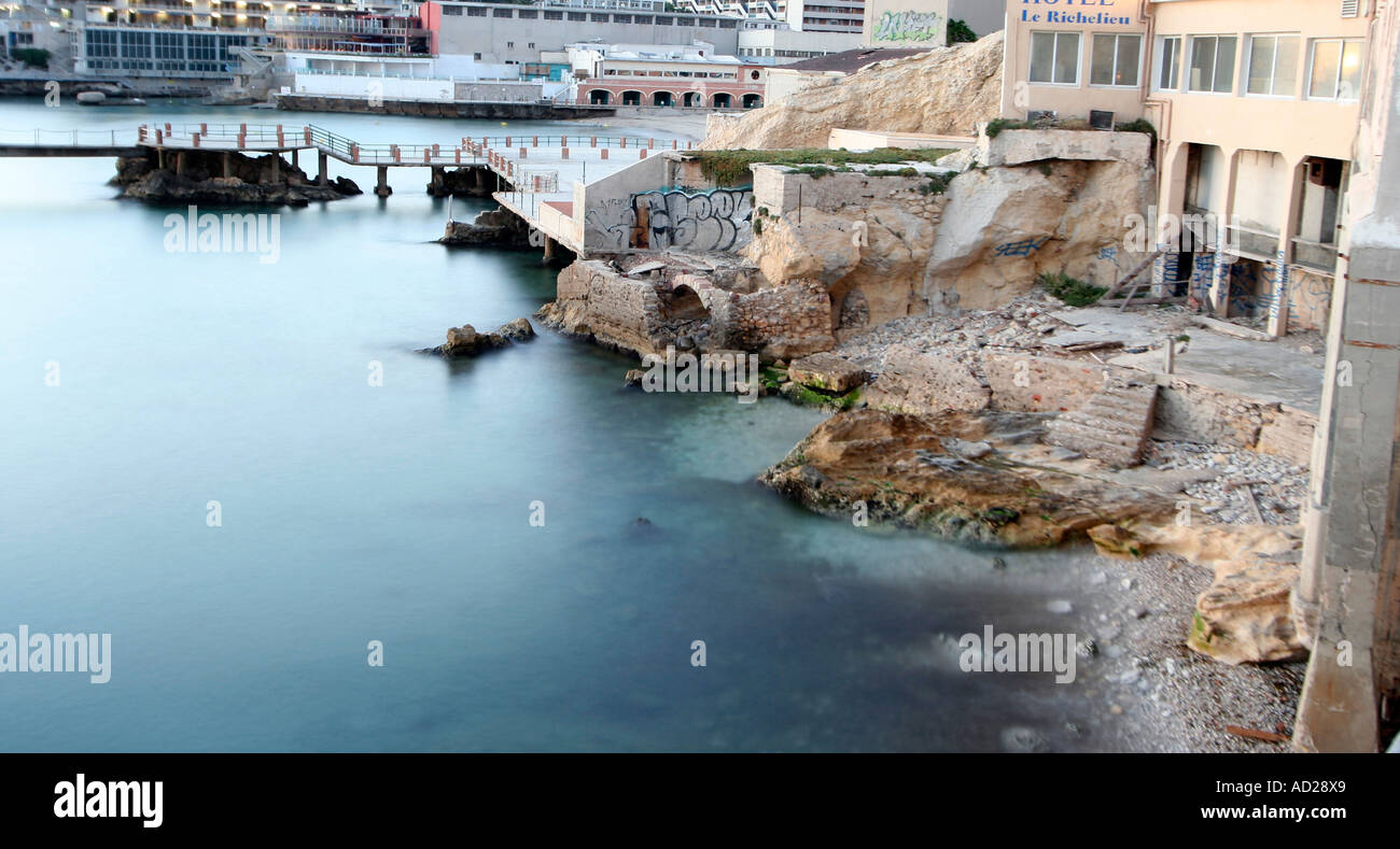 coast in marseille captured with an ND filter to allow for longer exposures in lighter conditions Stock Photo