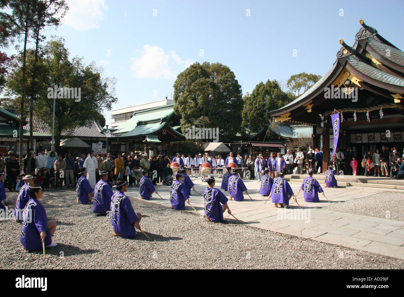 Dance at a spring 'peach blossom' festival in Japan Stock Photo