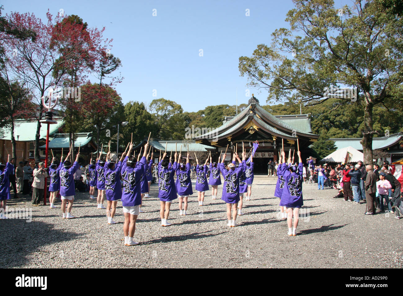 Dance at a spring 'peach blossom' festival in Japan Stock Photo