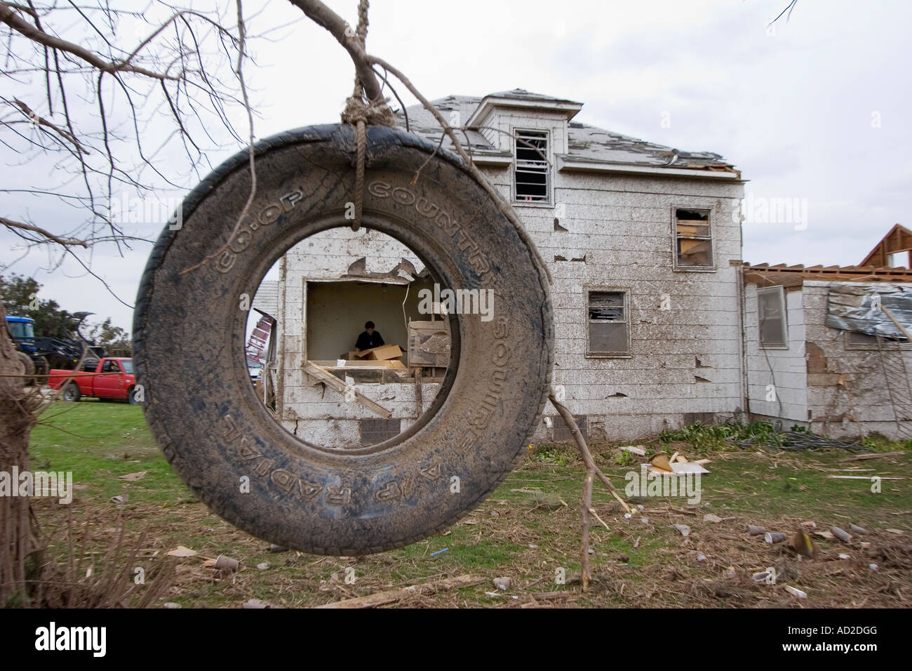 A home damaged by a tornado in Gothenburg, Nebraska, USA. Shot through