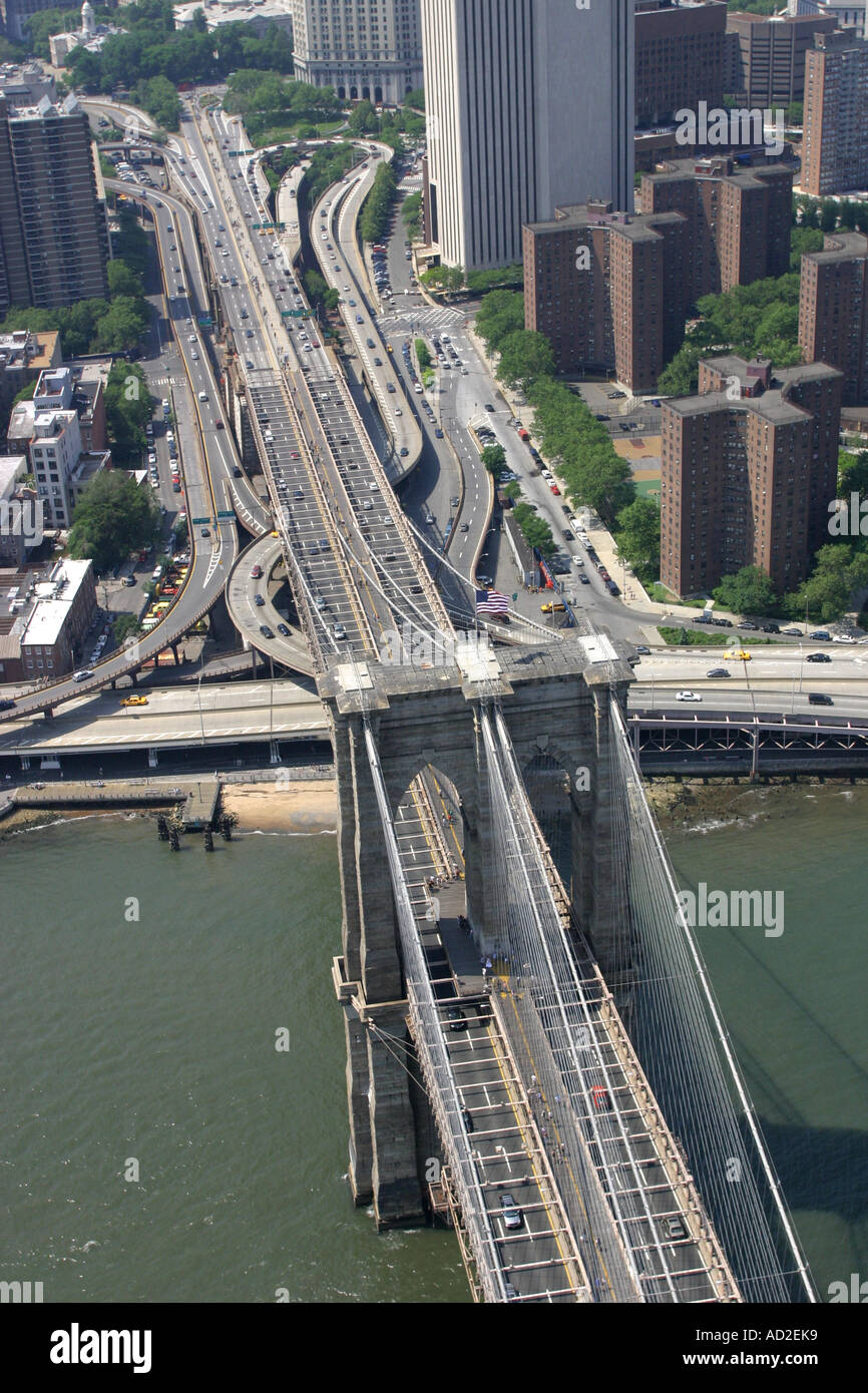 Aerial view of Brooklyn Bridge, New York City, U.S.A. Stock Photo