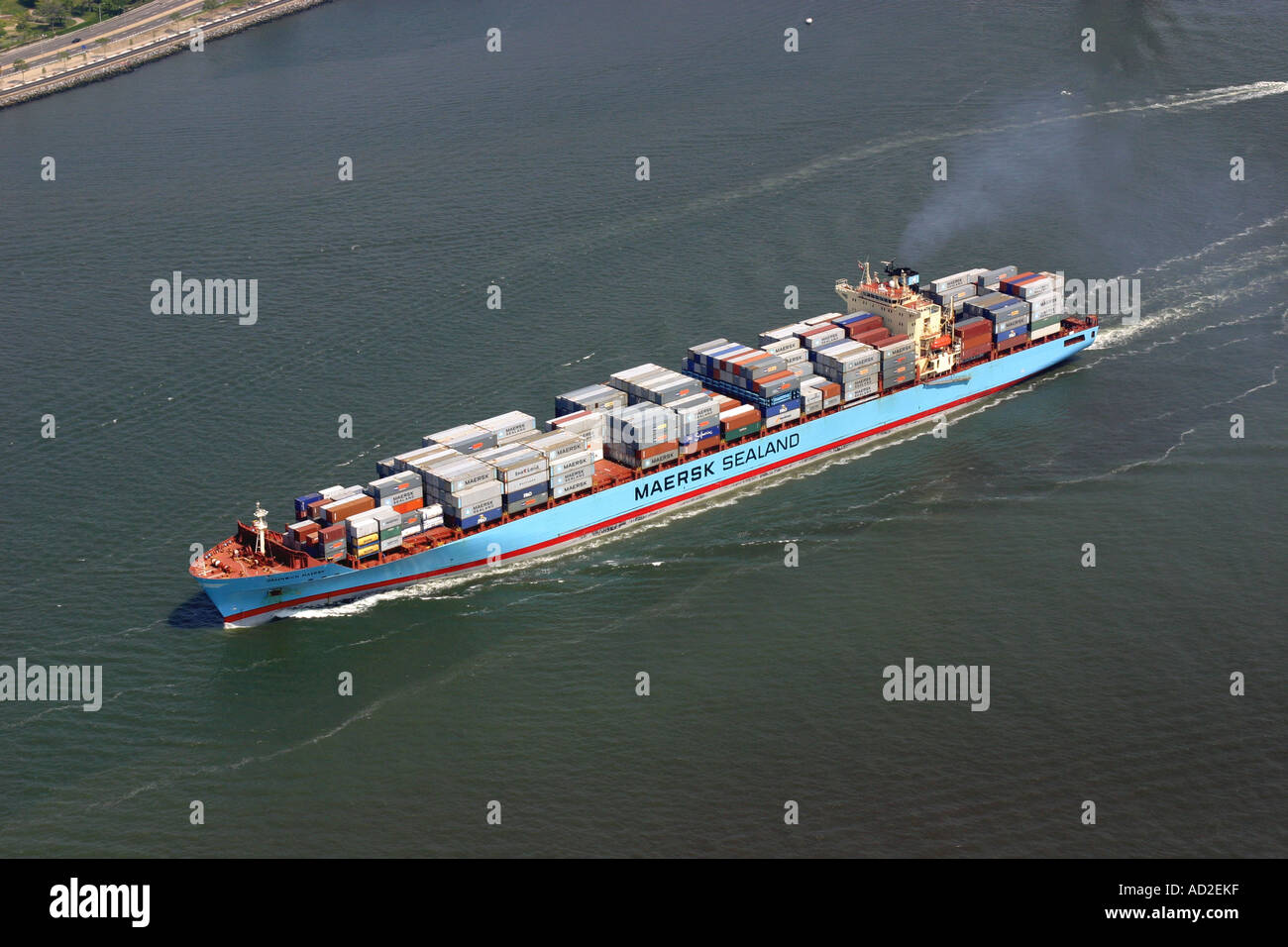 Aerial view of container ship in New York harbor Stock Photo Alamy