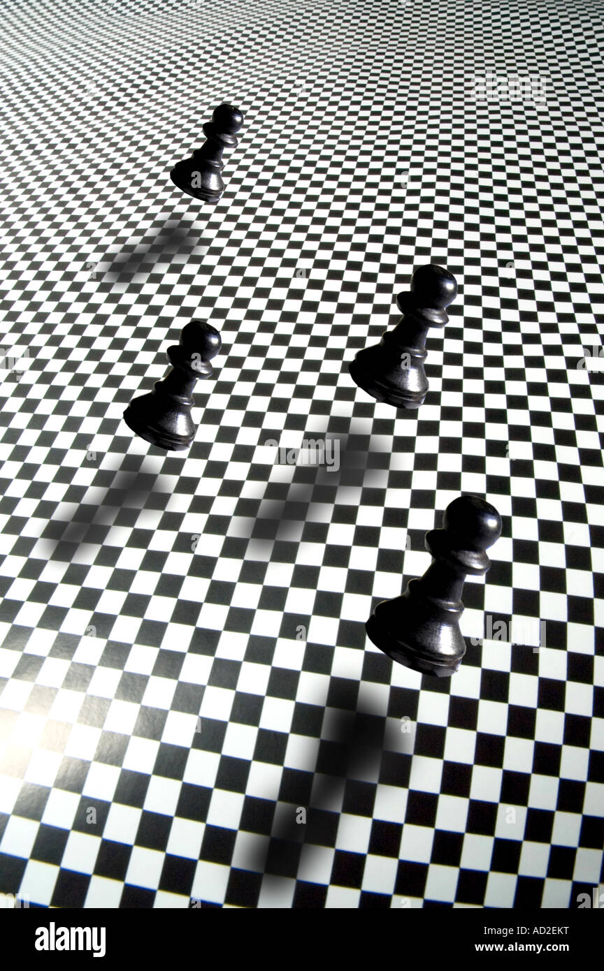 Floating pawns above checker pattern Stock Photo - Alamy