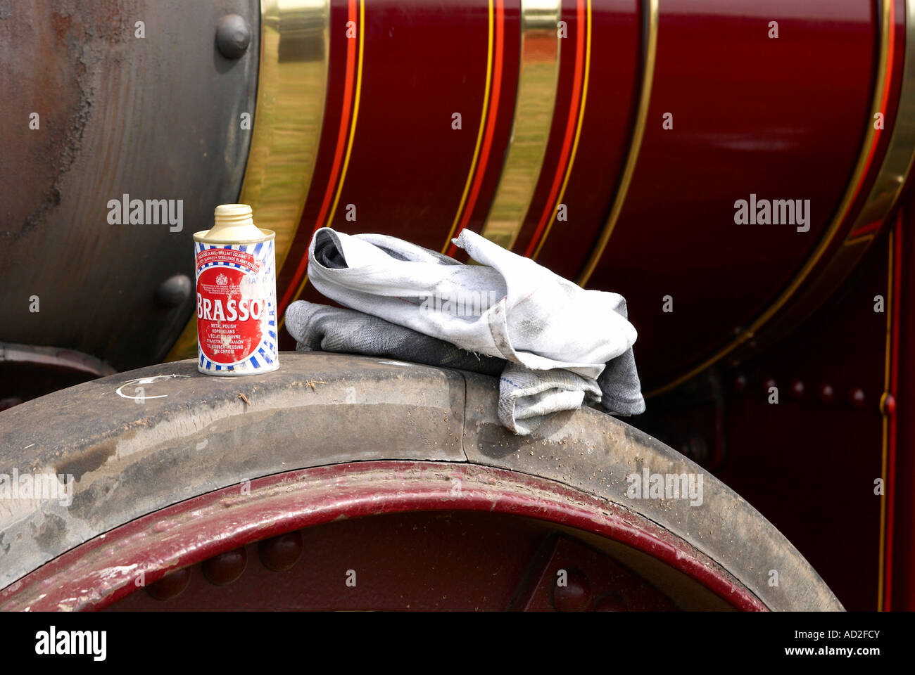 Taking a break from cleaning a traction engine at a steam rally
