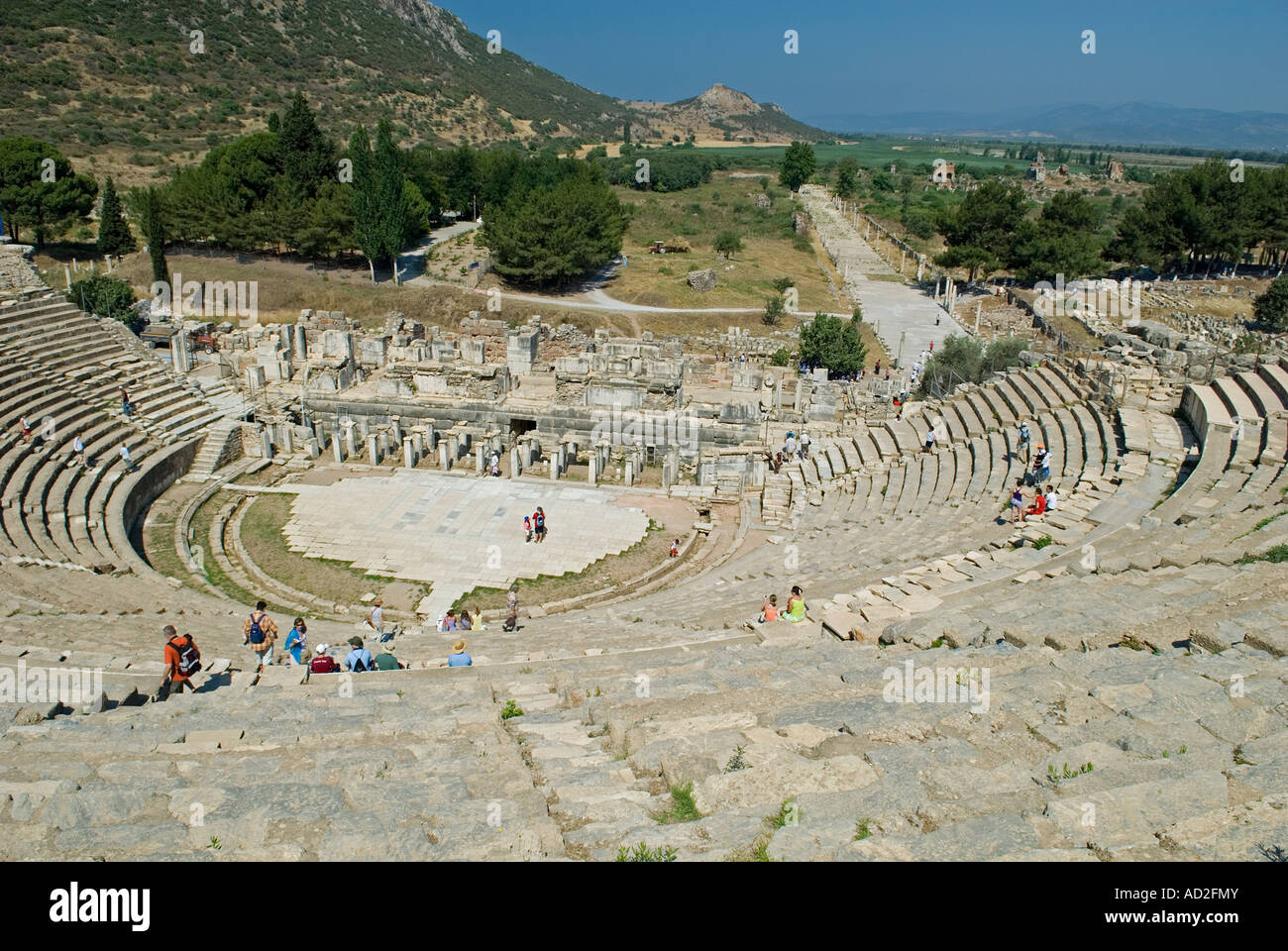 Ephesus The Great Theater with Arcadian Way background, Selcuk, Turkey Stock Photo