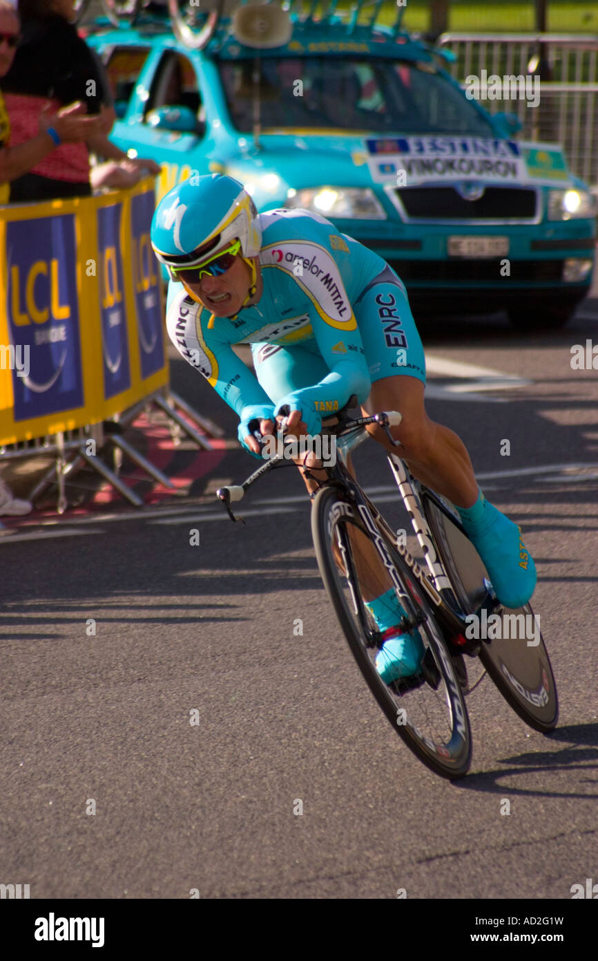 Kazak rider Alexandre Vinokourov competing in the Prologue time trial of The Tour de France, 2007 Stock Photo