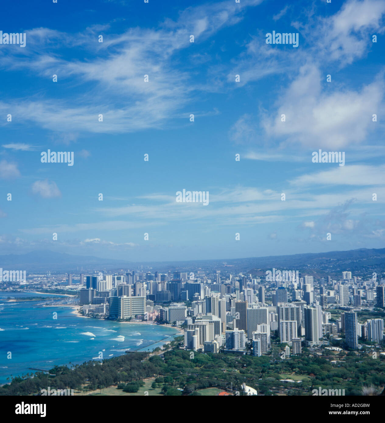 Waikiki Beach View from Diamond Head Hawaii Stock Photo