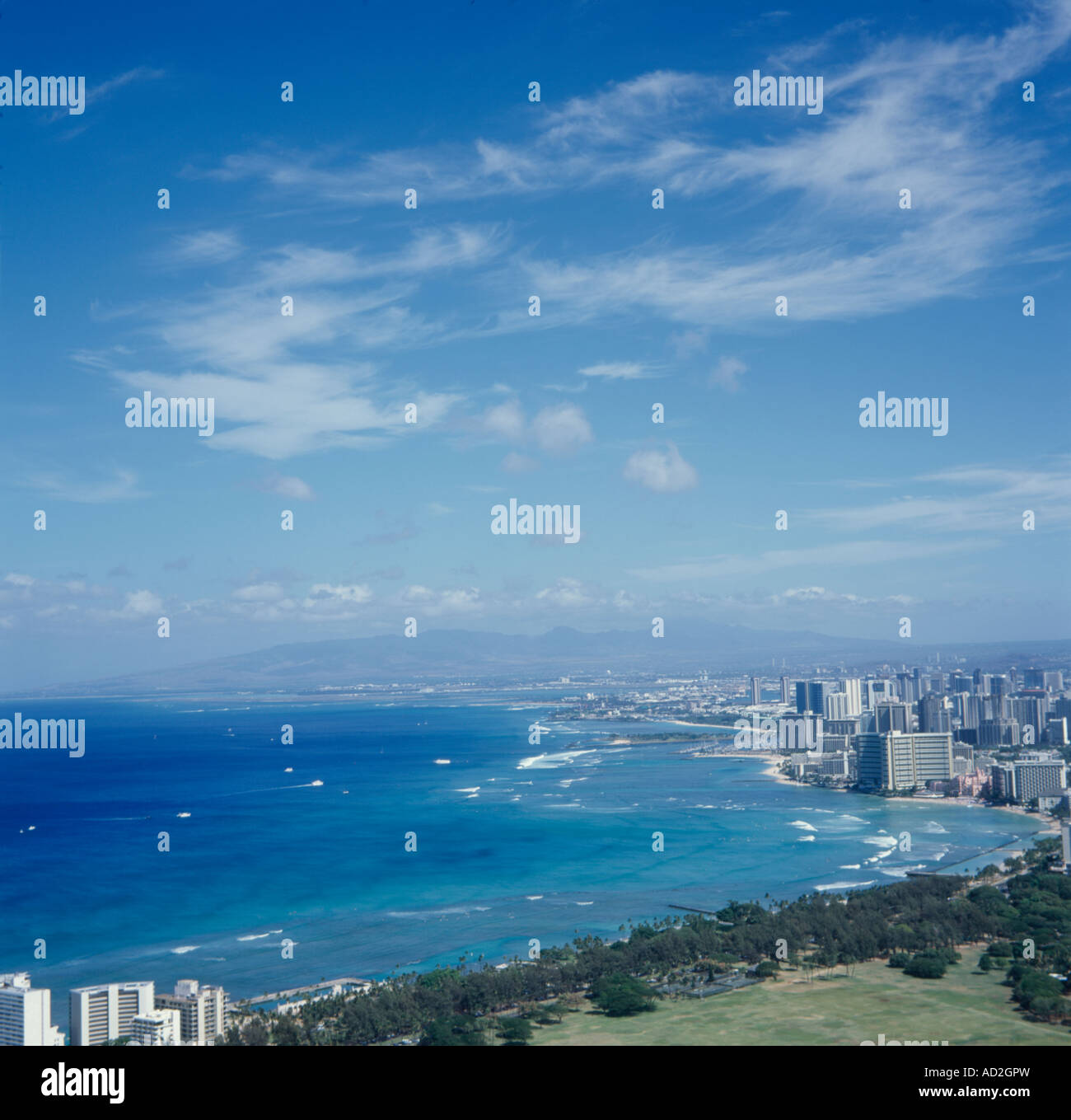 Waikiki Beach View from Diamond Head Hawaii Stock Photo